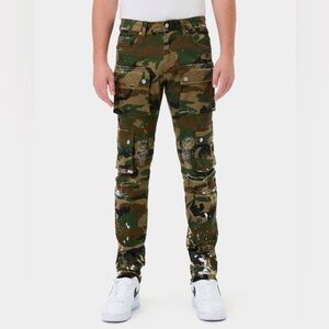 First Row Men’s Camo Multi Cargo Slim Straight Pants | Brand New